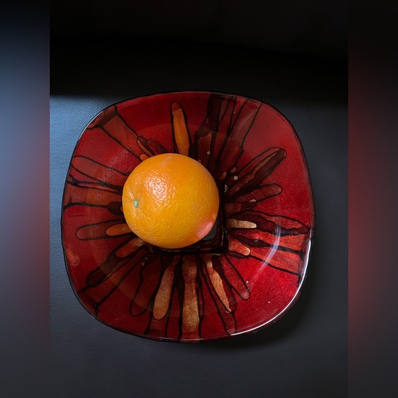 Pier 1 Decorative Glass Bowl Abstract Design in Dark Red and Gold - Picture 8 of 12